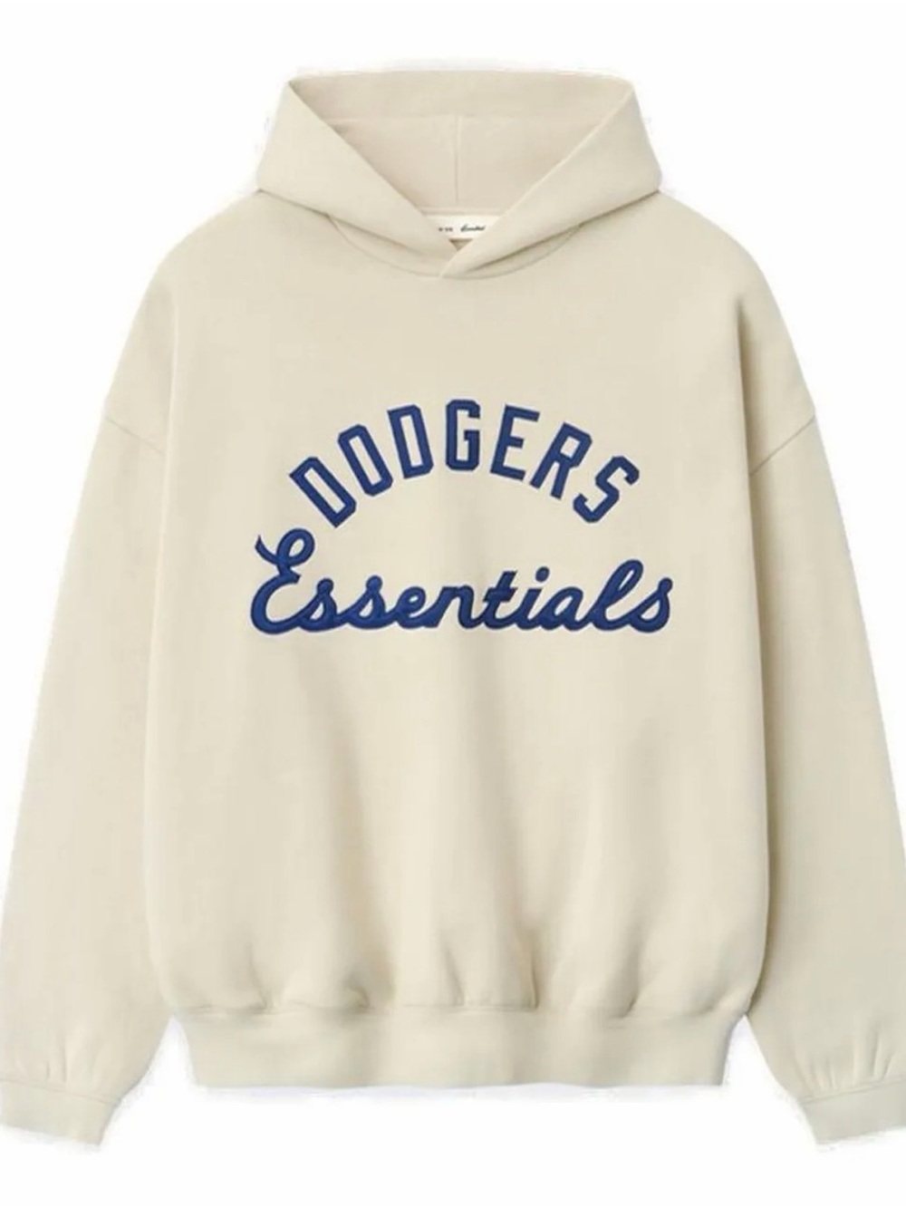 Essentials Cream Pullover Hoodie with Blue Dodgers Script